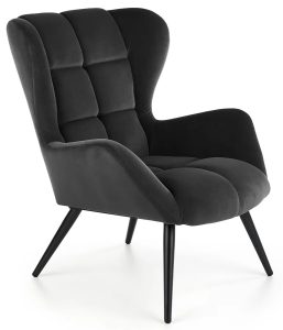 Tapicerowany czarny fotel uszak E9-R28