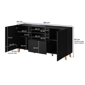 Komoda z drzwiami i szufladami czarna mat 150 cm Malia – elegancki design, funkcjonalność, wysoka jakość wykonania