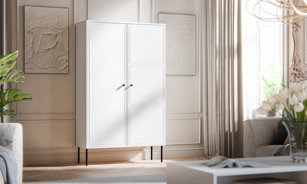 Komoda wysoka z drzwiami biała mat 100 x 166 cm Modena – elegancki design, funkcjonalność, wysoka jakość