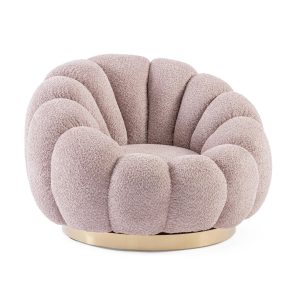 Fotel obrotowy FLOREL Bizzotto różowy tkanina tapicerska z efektem boucle 98x97x69