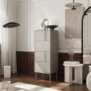 Komoda z szufladami beżowa mat 50 cm Aurelia – funkcjonalność, elegancja, styl skandynawski