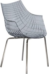 Krzesło Meridiana transparentne antracytowe na stalowych nogach – elegancki design, nowoczesny styl, trwałe materiały
