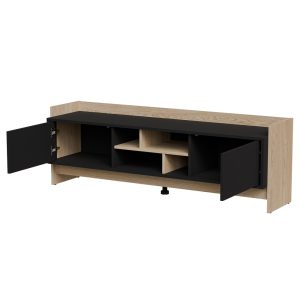 Szafka RTV dąb cremona / czarna mat 150 cm Monolit – elegancki design, funkcjonalność, nowoczesne materiały