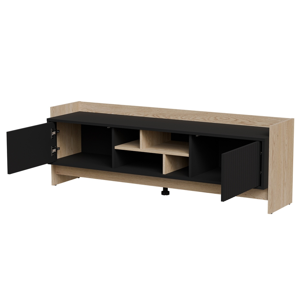 Szafka RTV dąb cremona / czarna mat 150 cm Monolit – elegancki design, funkcjonalność, nowoczesne materiały