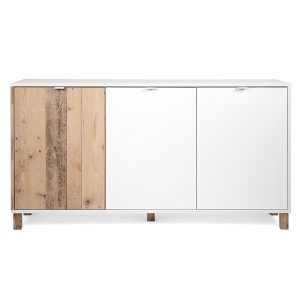 Komoda z drzwiami biała / dąb mat 160 cm Menorca – przestronna, nowoczesna, solidna