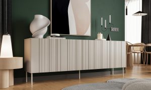 Komoda z drzwiami beżowa mat 200 cm Milo – nowoczesny styl, pojemność, funkcjonalność, trwały materiał