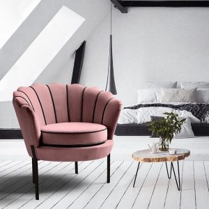 Fotel wypoczynkowy velvet różowy / czarny Angelo – elegancki design, wygodne siedzisko, trwały materiał