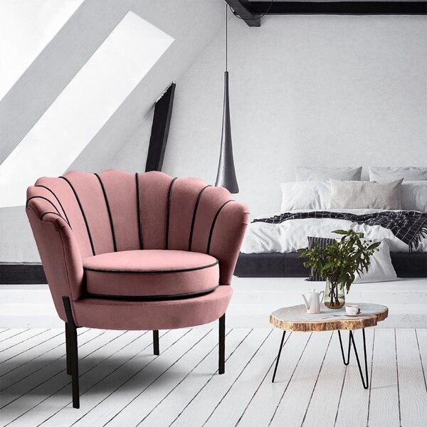 Fotel wypoczynkowy velvet różowy / czarny Angelo – elegancki design, wygodne siedzisko, trwały materiał