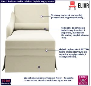 Elegancki kremowy szezlong tapicerowany aksamitem M1-P86