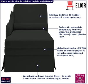 Aksamitna czarna leżanka z poduszką L6-L53