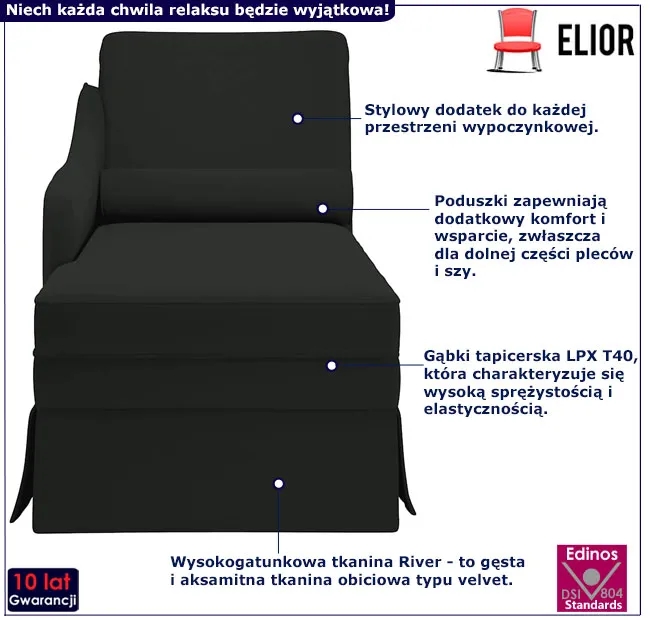 Aksamitna czarna leżanka z poduszką L6-L53