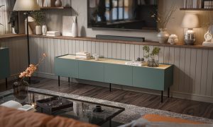 Szafka RTV oliwkowa / dąb mat 200 cm Olmo – nowoczesny design, elegancki kolor, funkcjonalność