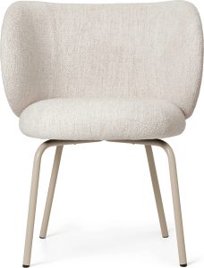 Krzesło Rico Bouclé kremowe z beżowymi nogami – elegancki design, komfort użytkowania, materiał bouclé