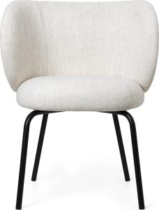 Krzesło Rico Bouclé kremowe z czarnymi nogami – elegancki design, wygodne siedzisko, nowoczesny styl