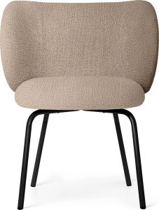 Krzesło Rico Bouclé piaskowe z czarnymi nogami – elegancki design, komfort użytkowania, nowoczesny styl