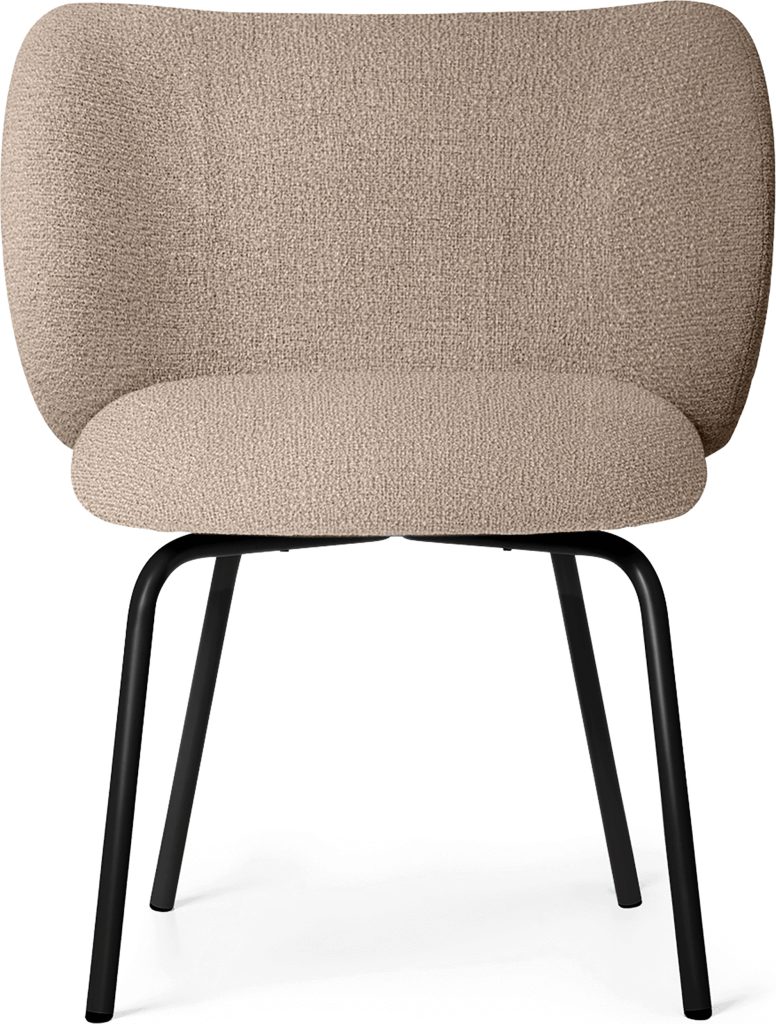 Krzesło Rico Bouclé piaskowe z czarnymi nogami – elegancki design, komfort użytkowania, nowoczesny styl
