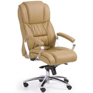Fotel obrotowy Foster jasny brąz skóra – elegancki styl, komfort użytkowania, obrotowy mechanizm