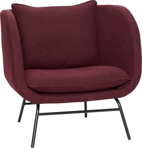 Fotel Hübsch bordowy – elegancki design, styl skandynawski, wygodny i funkcjonalny