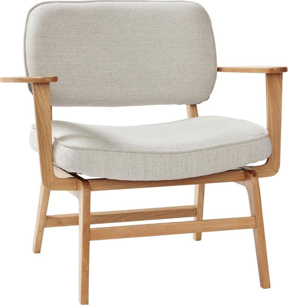 Fotel Hübsch szary z dębową ramą – elegancki design, komfort, naturalne materiały