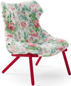 Fotel Foliage Flowers Chelsea czerwona rama – elegancki design, wyjątkowy wzór, komfortowy