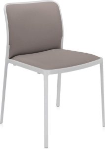 Krzesło Audrey Soft beżowe z białą ramą – elegancki design, komfort, nowoczesny styl