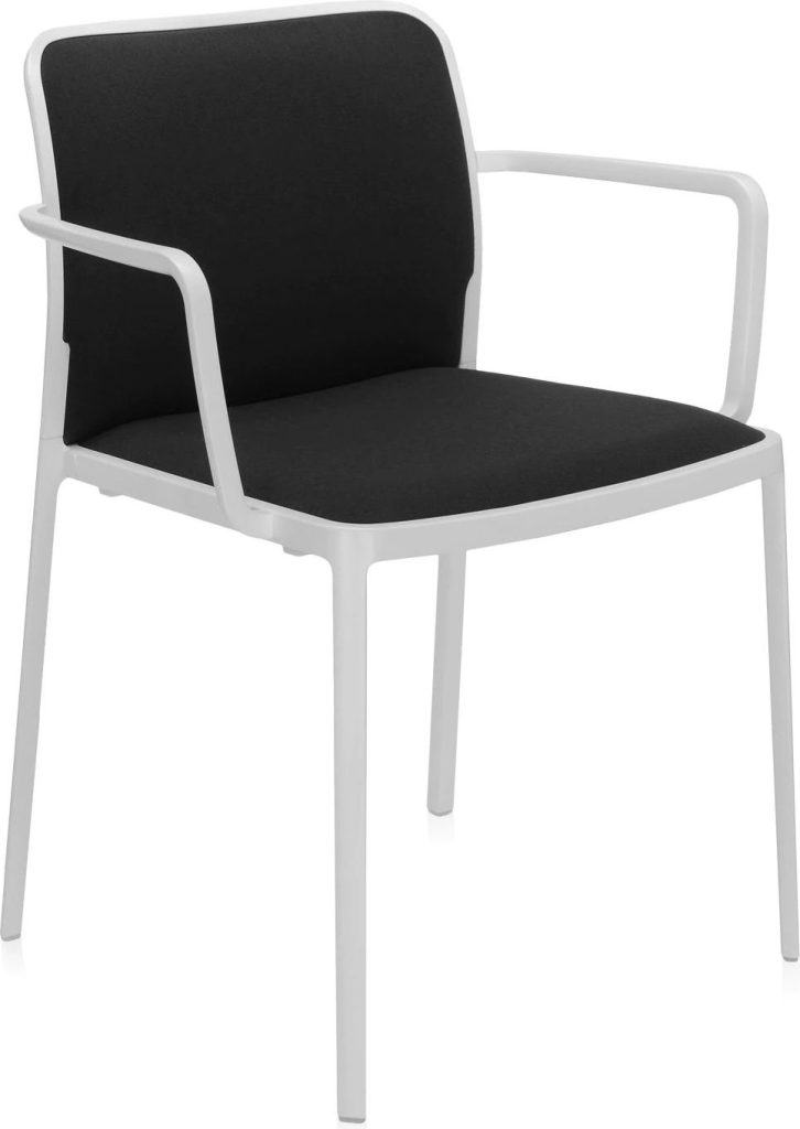 Krzesło Audrey Soft czarne z podłokietnikami biała rama – elegancki design, wygodne użytkowanie, nowoczesne materiały