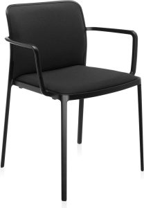 Krzesło Audrey Soft czarne z podłokietnikami rama czarna – elegancki design, wygodne siedzisko, nowoczesny styl