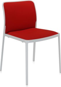 Krzesło Audrey Soft czerwone z białą ramą – nowoczesny design, wygodne siedzisko, do salonu i jadalni