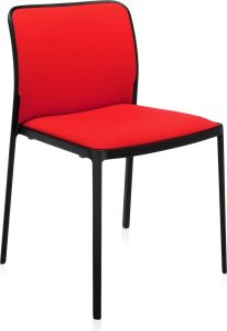 Krzesło Audrey Soft czerwone z czarną ramą – elegancki design, wygodne siedzisko, nowoczesny styl