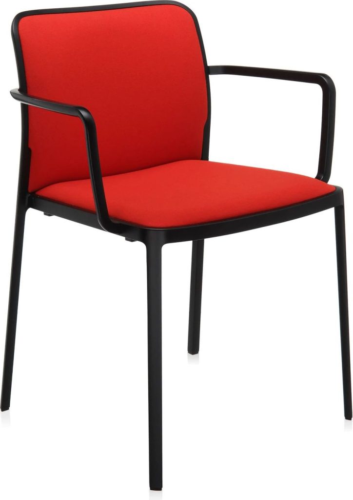 Krzesło Audrey Soft czerwone z podłokietnikami rama czarna – nowoczesny design, komfort, trwałość