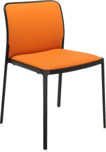 Krzesło Audrey Soft pomarańczowe z czarną ramą – elegancki design, komfort, trwałość