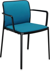 Krzesło Audrey Soft turkusowe z podłokietnikami rama czarna – nowoczesny design, wygodne siedzisko, stylowe akcenty