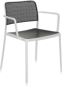 Krzesło Audrey z podłokietnikami – elegancka biała rama, czarne siedzisko, nowoczesny design