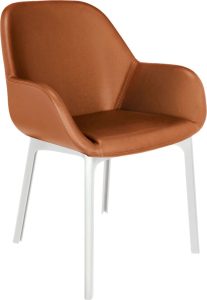 Krzesło Clap Eco Leather jasnobrązowe z białą ramą – nowoczesny design, wygodne siedzisko, ekoskóra