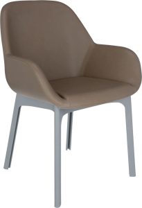 Krzesło Clap Eco Leather taupe z szarą ramą – elegancka forma, komfort siedzenia, nowoczesny styl