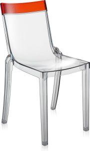 Krzesło Hi-Cut przezroczyste z czerwonym paskiem – nowoczesny design, wygodne siedzisko, elegancki akcent