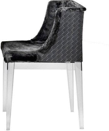 Krzesło Mademoiselle Kravitz futro skóra przezroczysty korpus – elegancki design, nowoczesne materiały, stylowy akcent