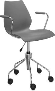 Krzesło na kółkach Maui Swivel antracytowe z podłokietnikami – ergonomiczne, obrotowe, nowoczesny design