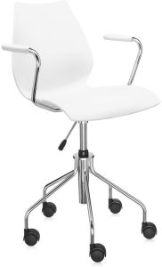 Krzesło na kółkach Maui Swivel białe z podłokietnikami – wygoda, nowoczesny design, mobilność