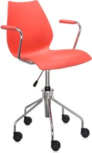 Krzesło na kółkach Maui Swivel czerwone z podłokietnikami – ergonomiczne, obrotowe, nowoczesne