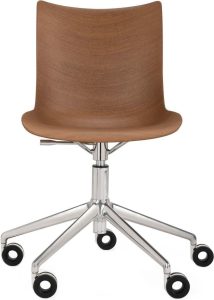 Krzesło obrotowe P Wood ciemne drewno z chromowaną ramą – funkcjonalne, nowoczesne, eleganckie