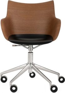 Krzesło obrotowe Q Wood ciemne drewno z chromowaną ramą siedzisko czarne – elegancki design, funkcjonalność, wysoka jakość