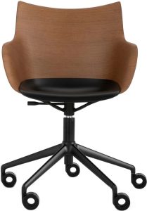 Krzesło obrotowe Q Wood ciemne drewno z czarną ramą siedzisko czarne – ergonomiczne, eleganckie, nowoczesne