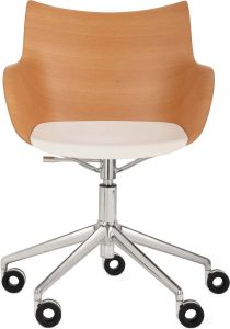 Krzesło obrotowe Q Wood jasne drewno z chromowaną ramą siedzisko białe – nowoczesny design, wygodne siedzisko, trwałe materiały