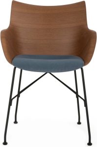 Krzesło Q Wood ciemne drewno z czarną ramą siedzisko szaroniebieskie – elegancki design, trwałe materiały, uniwersalne zastosowanie