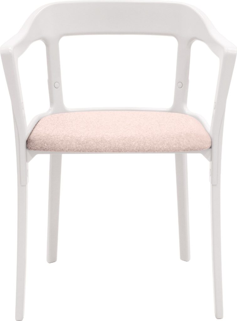 Krzesło Steelwood tapicerowane biało-różowe – elegancki design, komfortowe siedzenie, trwałe materiały