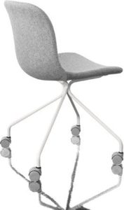 Krzesło Troy 4 star na kółkach tapicerowane biała rama jasnoszare – nowoczesny design, komfort użytkowania, elegancki kolor