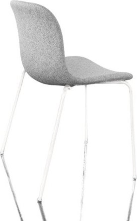 Krzesło Troy tapicerowane – elegancki design, jasnoszare siedzisko, białe lakierowane nogi