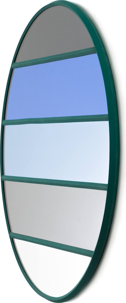 Lustro okrągłe Vitrail z zieloną ramą – stylowe, dekoracyjne, 60 cm, szkło, metal