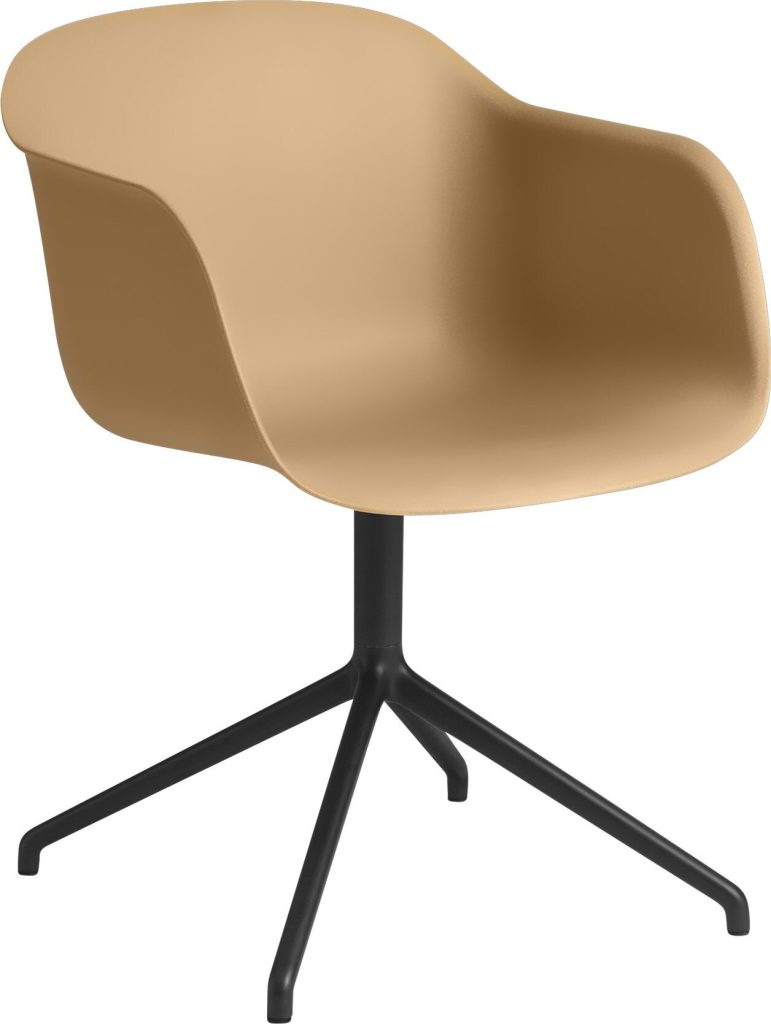 Fotel Fiber Swivel ochra na aluminiowych nogach – ergonomiczny, obrotowy, nowoczesny styl, komfortowy materiał